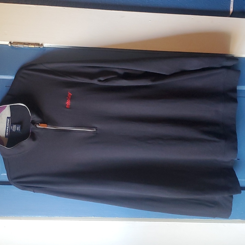 A pullover half zip black sweater, light weight, fairly new, size 2XL